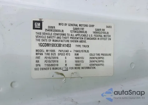 2003 Chevrolet Astro from USA, damaged, VIN 1GCDM19XX3B141453